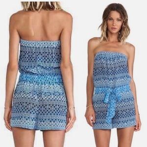Diane Von Furstenberg Miranda Blouson Silk Romper Blue Geometric Floral Print-10